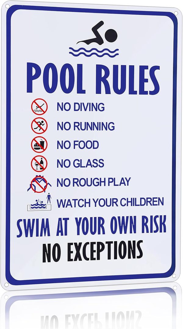 Pool Rules Sign Warning Swim At Your Own Risk Vintage Tin Sign for Swimming Pool Water Park Beach Decor