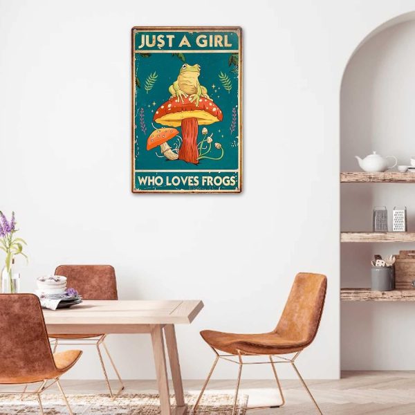 Funny Mushroom Decor Frog Decor Just A Girl Who Loves Frogs Sign - Cute House, Home, Bedroom, Kitchen, Bathroom, Forest Room Nature Wall Decor