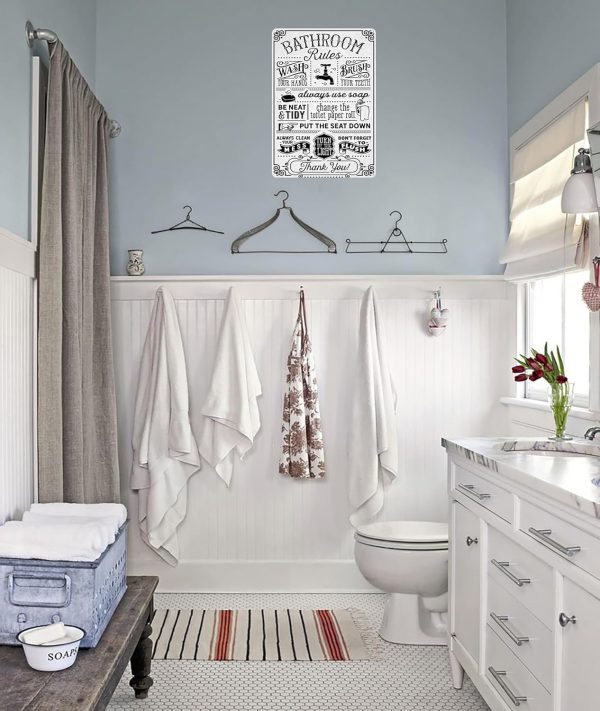 Funny Bathroom Toilet Decor Sign Bathroom Rules Quotes Wall Art Vintage Tin Sign